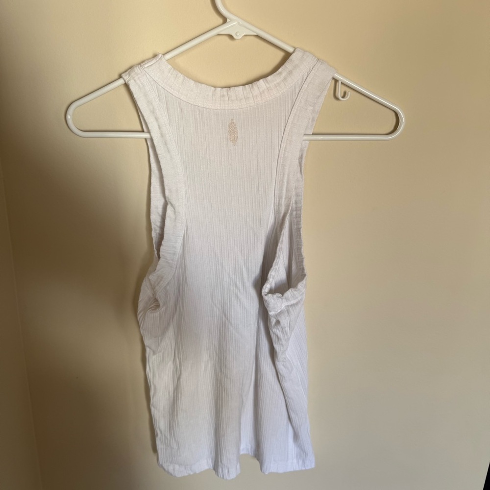 FLAWED White Ribbed FP Movement Blissed Out Full Length Tank Top Sz M Casual Gym - Picture 8 of 11